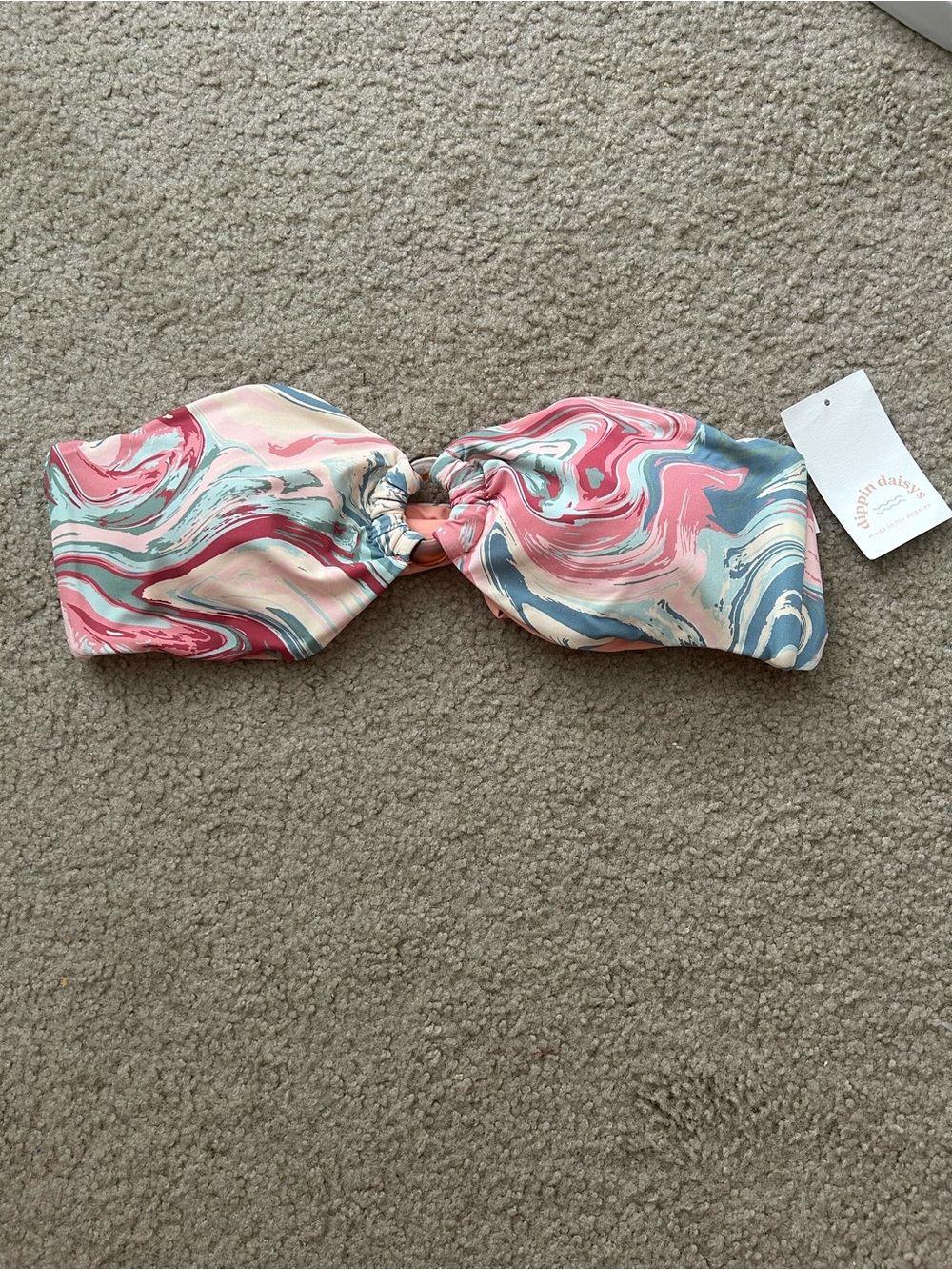 NWT Dippin Daisies Lotus Bikini Top Marble Large Bandeau Ring Cutout Swim